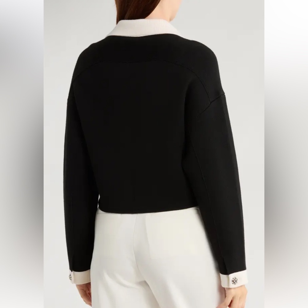 New Alice and Olivia black Verdell cropped knit sweater jacket - Picture 2 of 8